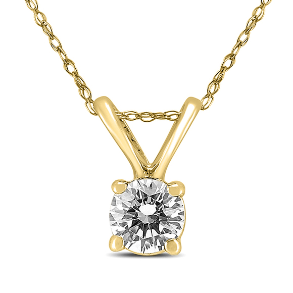 1/4 Carat Round Diamond Solitaire Pendant in 14K Yellow Gold
